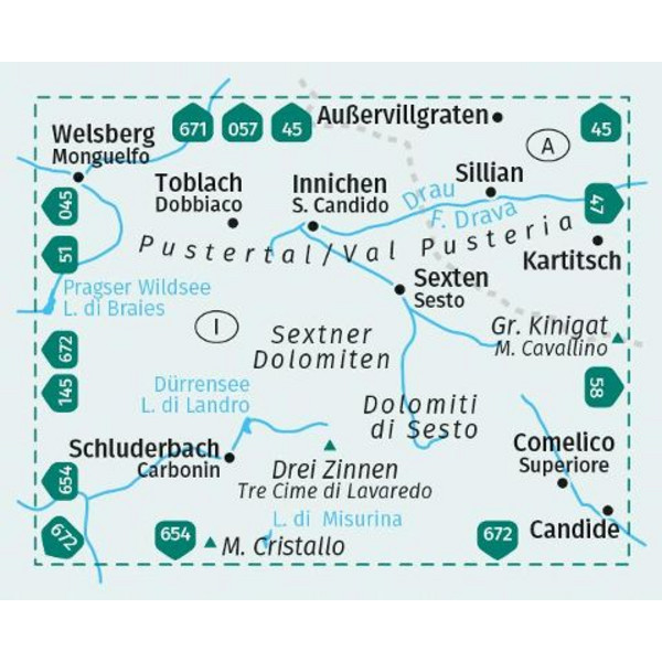KOMPASS WANDERKARTE 657 SEXTNER DOLOMITEN, HOCHPUSTERTAL Ansicht 2