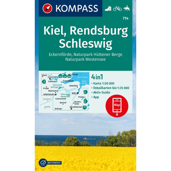 KOMPASS WANDERKARTE 714 KIEL, RENDSBURG, SCHLESWIG 1:50.000 Ansicht 1