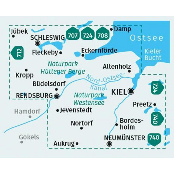 KOMPASS WANDERKARTE 714 KIEL, RENDSBURG, SCHLESWIG 1:50.000 Ansicht 2
