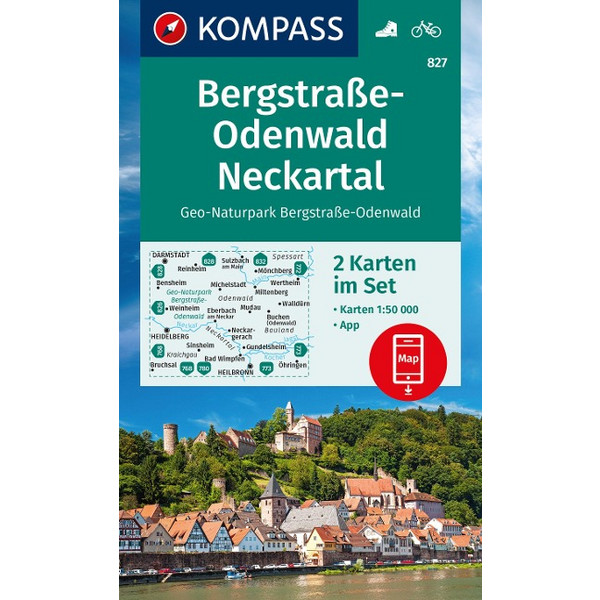 KOMPASS WANDERKARTEN-SET 827 BERGSTRAßE-ODENWALD, NECKARTAL Ansicht 1