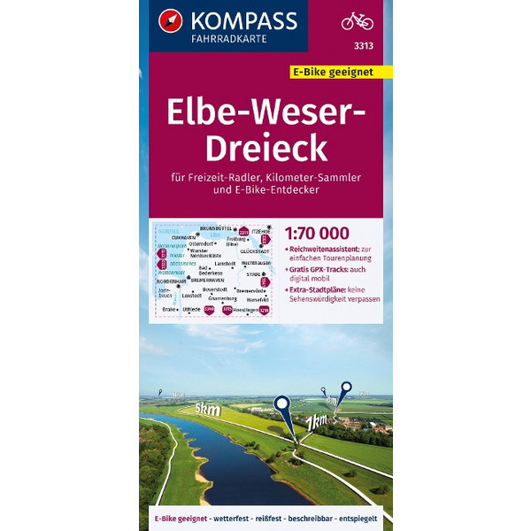 KOMPASS FAHRRADKARTE 3313 ELBE-WESER-DREIECK 1:70.000 Ansicht 1