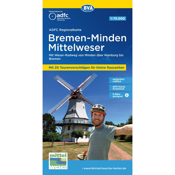 ADFC-REGIONALKARTE BREMEN-MINDEN MITTELWESER, 1:75.000 - Fahrradkarte