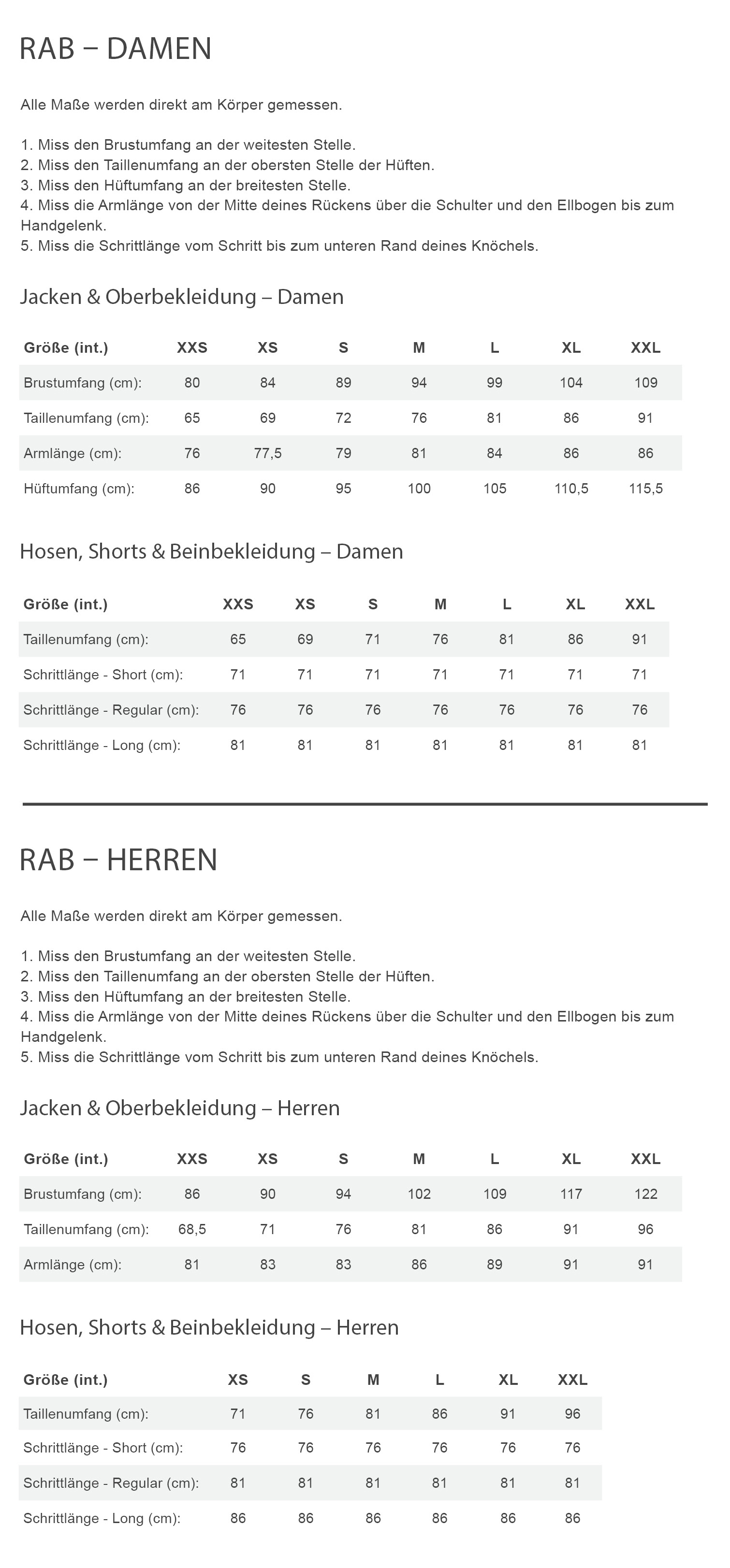 Rab GLACEON PRO JACKET Herren - Daunenjacke Größentabelle