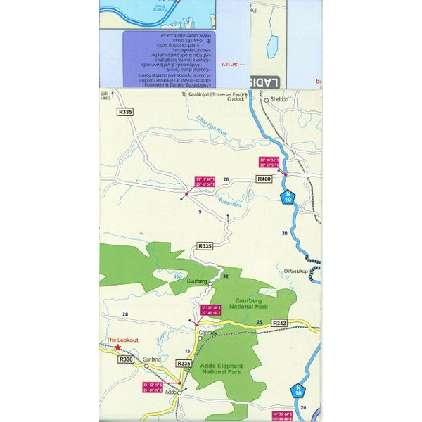 GARDEN ROUTE & ROUTE 62 TOURISTISCHE LANDKARTE 1:300.000 - Straßenkarte Ansicht 2