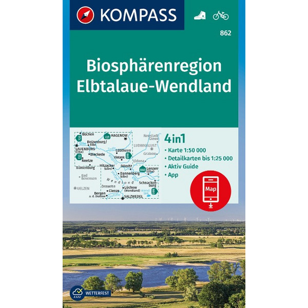 KOMPASS WANDERKARTE 862 BIOSPHÄRENREGION ELBTALAUE-WENDLAND Ansicht 1