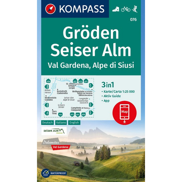 KOMPASS WANDERKARTE 076 GRÖDEN, SEISER ALM Ansicht 1