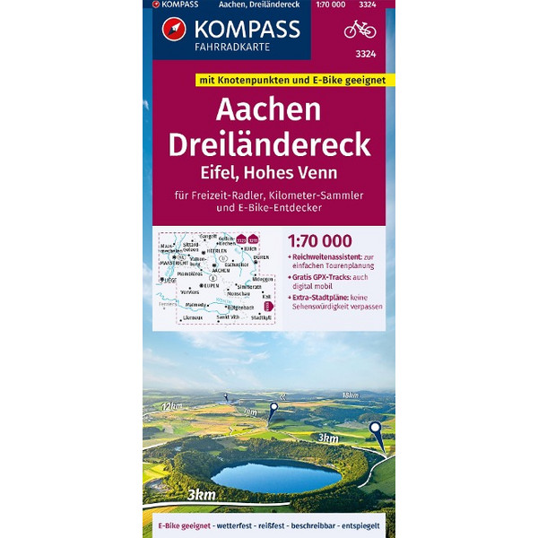 KOMPASS FAHRRADKARTE 3324 AACHEN, DREILÄNDERECK, EIFEL Ansicht 1