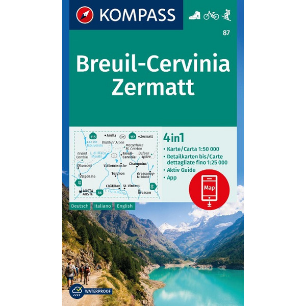 KOMPASS WANDERKARTE 87 BREUIL-CERVINIA, ZERMATT 1:50.000 Ansicht 1