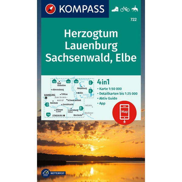 KOMPASS WANDERKARTE 722 HERZOGTUM LAUENBURG, SACHSENWALD Ansicht 1