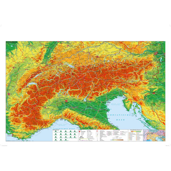 DER ALPENRAUM MIT WEITWANDER- UND RADFERNWEGEN - Wand Karte Ansicht 1