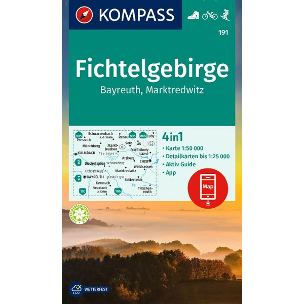 KOMPASS WANDERKARTE 191 FICHTELGEBIRGE, BAYREUTH Ansicht 1