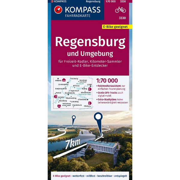 KOMPASS FAHRRADKARTE 3330 REGENSBURG UND UMGEBUNG 1:70.000 Ansicht 1