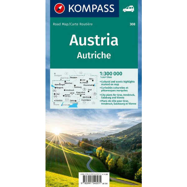KOMPASS AUTOKARTE ÖSTERREICH 1:300.000 Ansicht 2