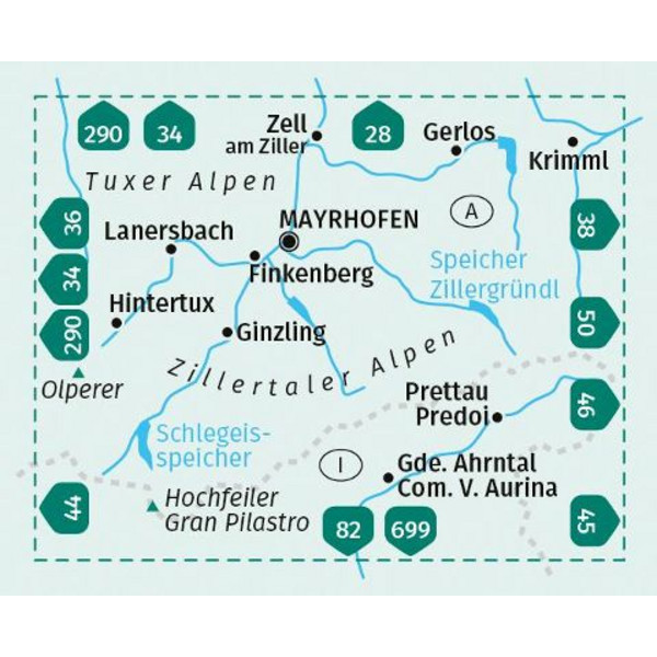 KOMPASS WANDERKARTE 37 ZILLERTALER ALPEN, TUXER ALPEN Ansicht 2