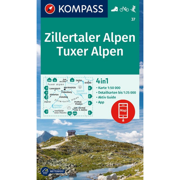 KOMPASS WANDERKARTE 37 ZILLERTALER ALPEN, TUXER ALPEN Ansicht 1