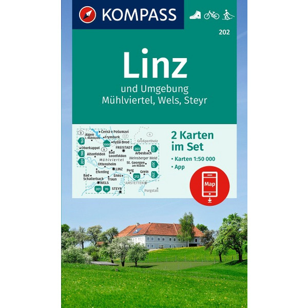 KOMPASS WANDERKARTEN-SET 202 LINZ UND UMGEBUNG, MÜHLVIERTEL Ansicht 1