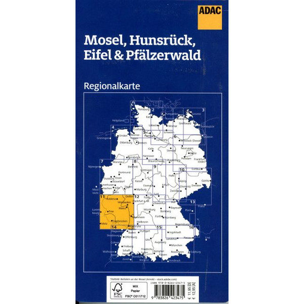 ADAC REGIONALKARTE 11 MOSEL, EIFEL, HUNSRÜCK, PFÄLZERWALD - Straßenkarte Ansicht 2