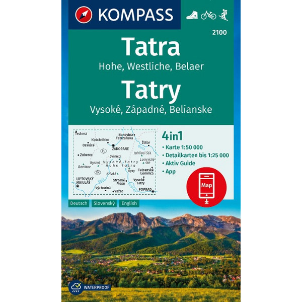KOMPASS WANDERKARTE 2100 TATRA, HOHE, WESTLICHE, BELAER Ansicht 1