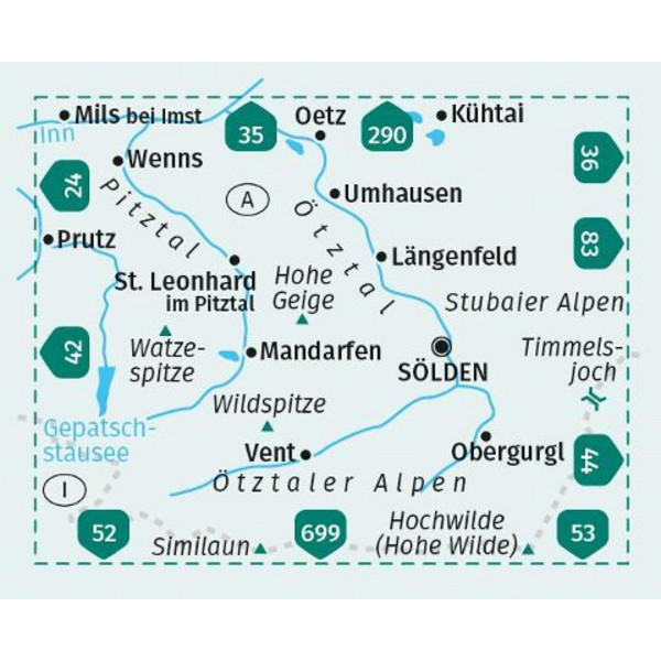 KOMPASS WANDERKARTE 43 ÖTZTALER ALPEN, ÖTZTAL, PITZTAL Ansicht 2