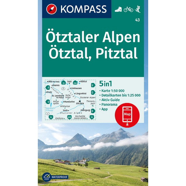 KOMPASS WANDERKARTE 43 ÖTZTALER ALPEN, ÖTZTAL, PITZTAL Ansicht 1