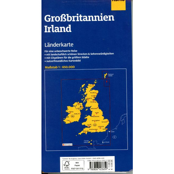 ADAC LÄNDERKARTE GROßBRITANNIEN, IRLAND 1:650.000 - Straßenkarte Ansicht 2
