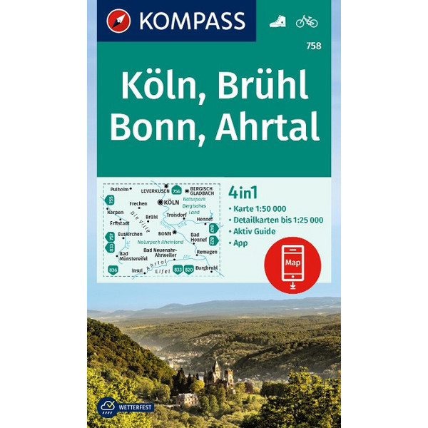 KOMPASS WANDERKARTE 758 KÖLN, BRÜHL, BONN, AHRTAL 1:50.000 Ansicht 1