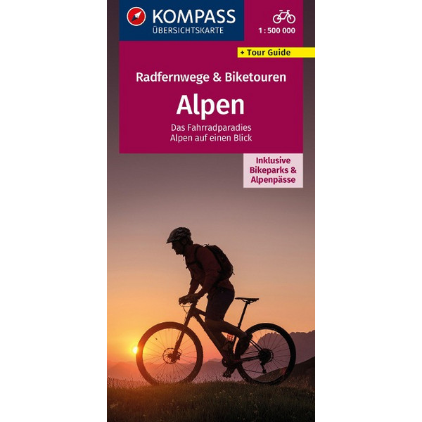 KOMPASS RADFERNWEGEKARTE RADFERNWEGE & BIKETOUREN ALPEN