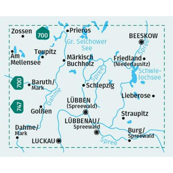 KOMPASS WANDERKARTE 748 SPREEWALD, TEUPITZ, BEESKOW, LÜBBEN Ansicht 2