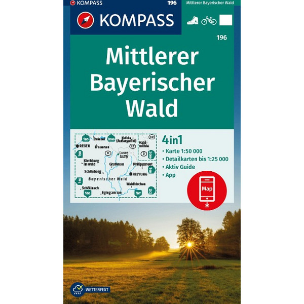 KOMPASS WANDERKARTE 196 MITTLERER BAYERISCHER WALD 1:50.000 Ansicht 1