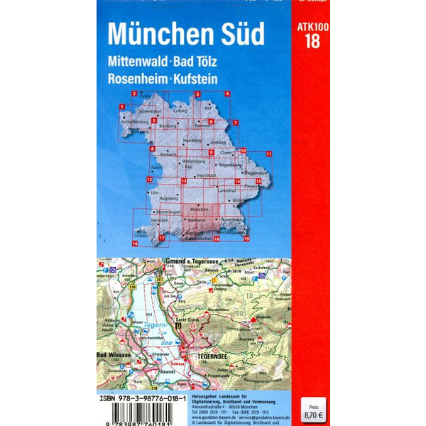 ATK100-18 MÜNCHEN SÜD AMTLICHE TOPOGRAPHISCHE KARTE 1:100000 - Wanderkarte Ansicht 2