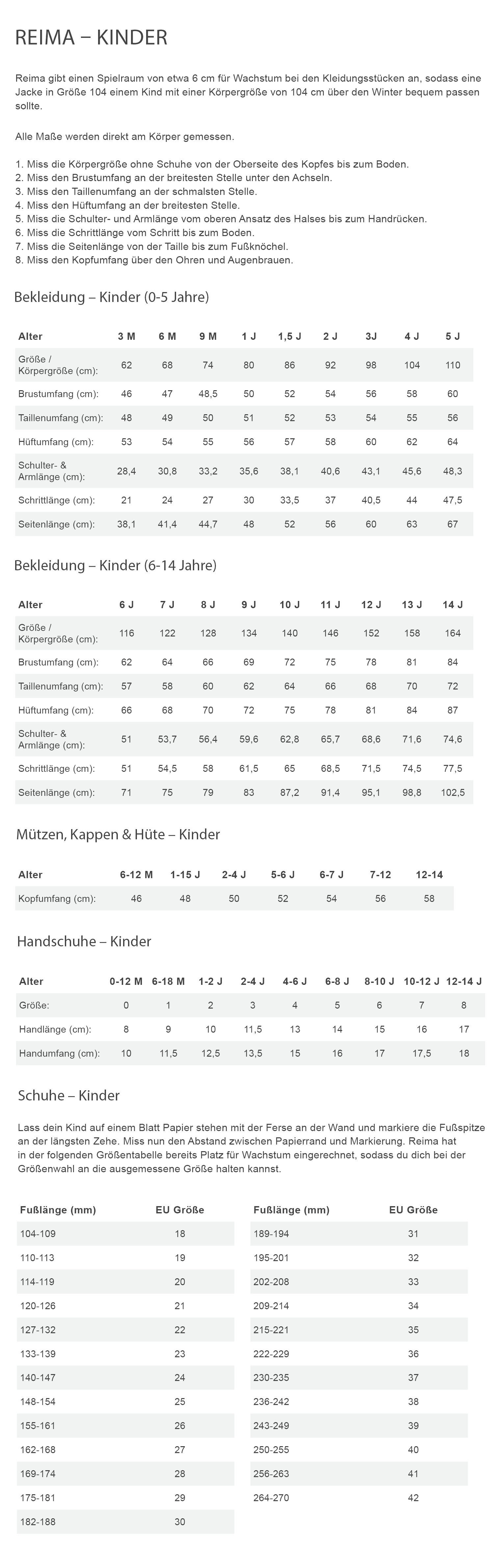 Reima SOFTSHELL PANTS IDEA Kinder - Softshellhose Größentabelle