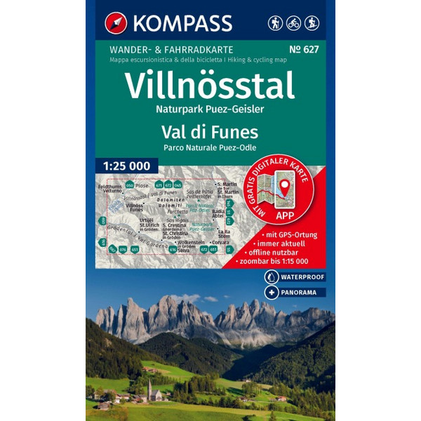 KOMPASS WANDERKARTE 627 VILLNÖSSTAL / VAL DI FUNES Ansicht 1