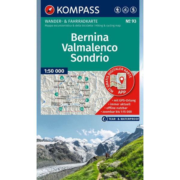 KOMPASS WANDERKARTE 93 BERNINA, VALMALENCO, SONDRIO 1:50.000