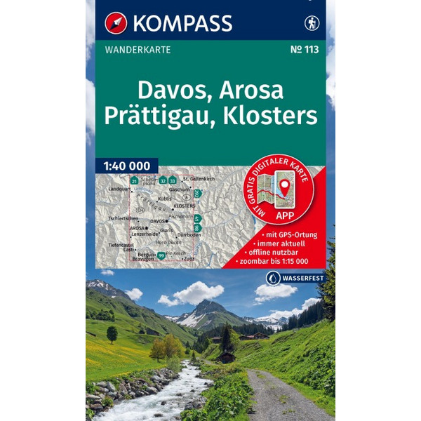 KOMPASS WANDERKARTE 113 DAVOS, AROSA, PRÄTTIGAU, KLOSTERS