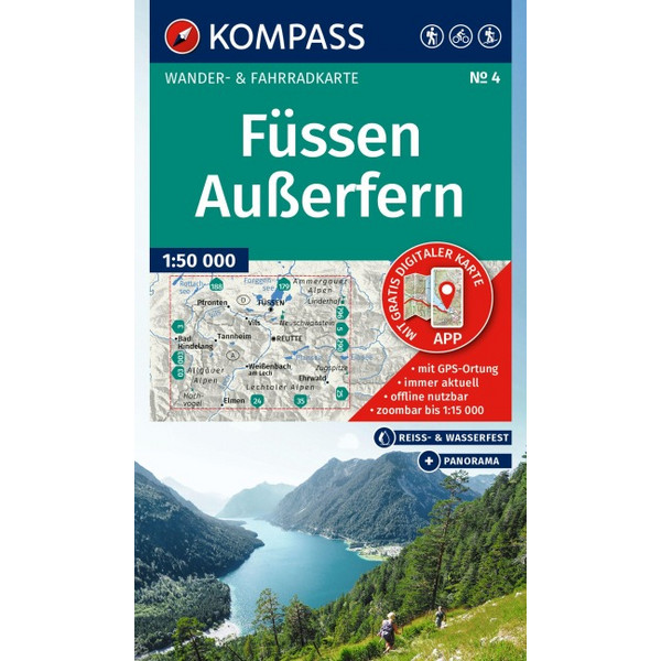KOMPASS WANDERKARTE 4 FÜSSEN, AUßERFERN 1:50.000 Ansicht 1