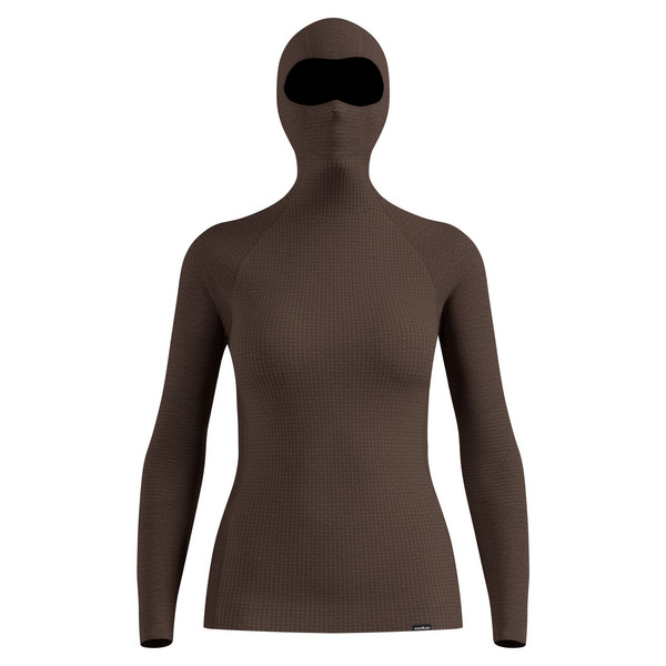 SEAMLESS PERFORMANCE WOOL BL TOP FACEMASK L/S Damen - Baselayer-Shirt-BROWN GRANITE