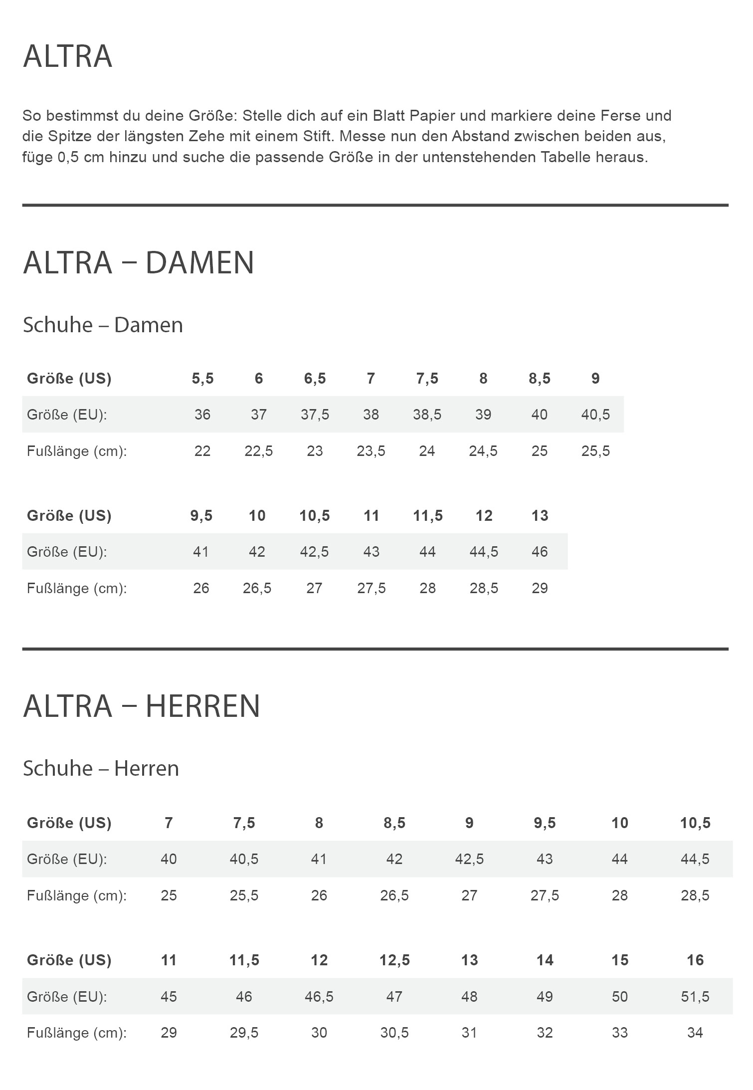 Altra M EXPERIENCE WILD 3+ Herren - Trailrunningschuhe Größentabelle