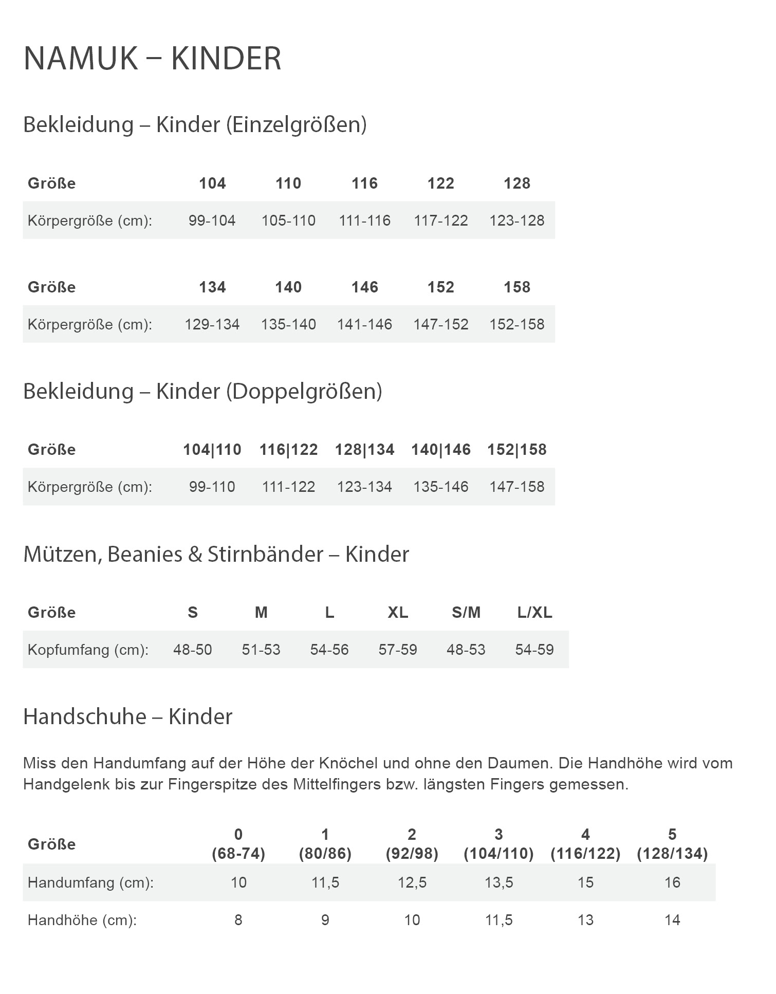 Namuk PHOS EVERYDAY OUTDOORHOSE Kinder - Freizeithose Größentabelle