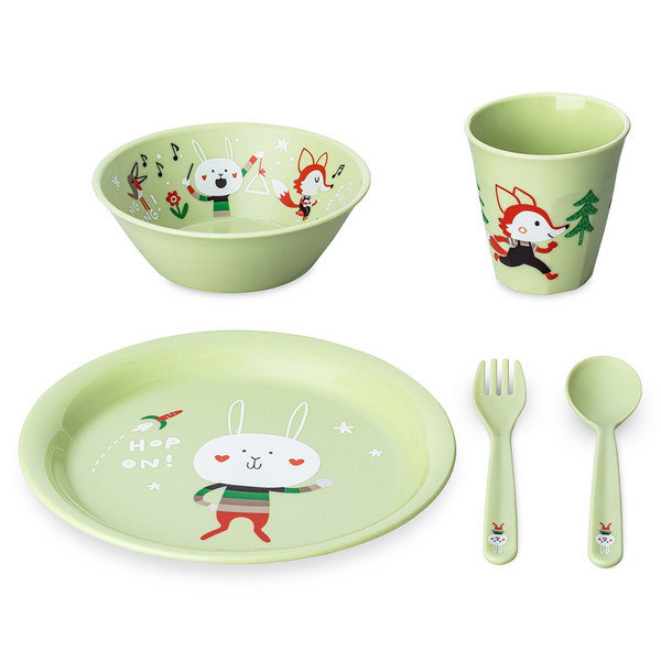 PLATE + BOWL + CUP + CUTLERY SET HOP ON AT HOME SET OF 4 - Campinggeschirr