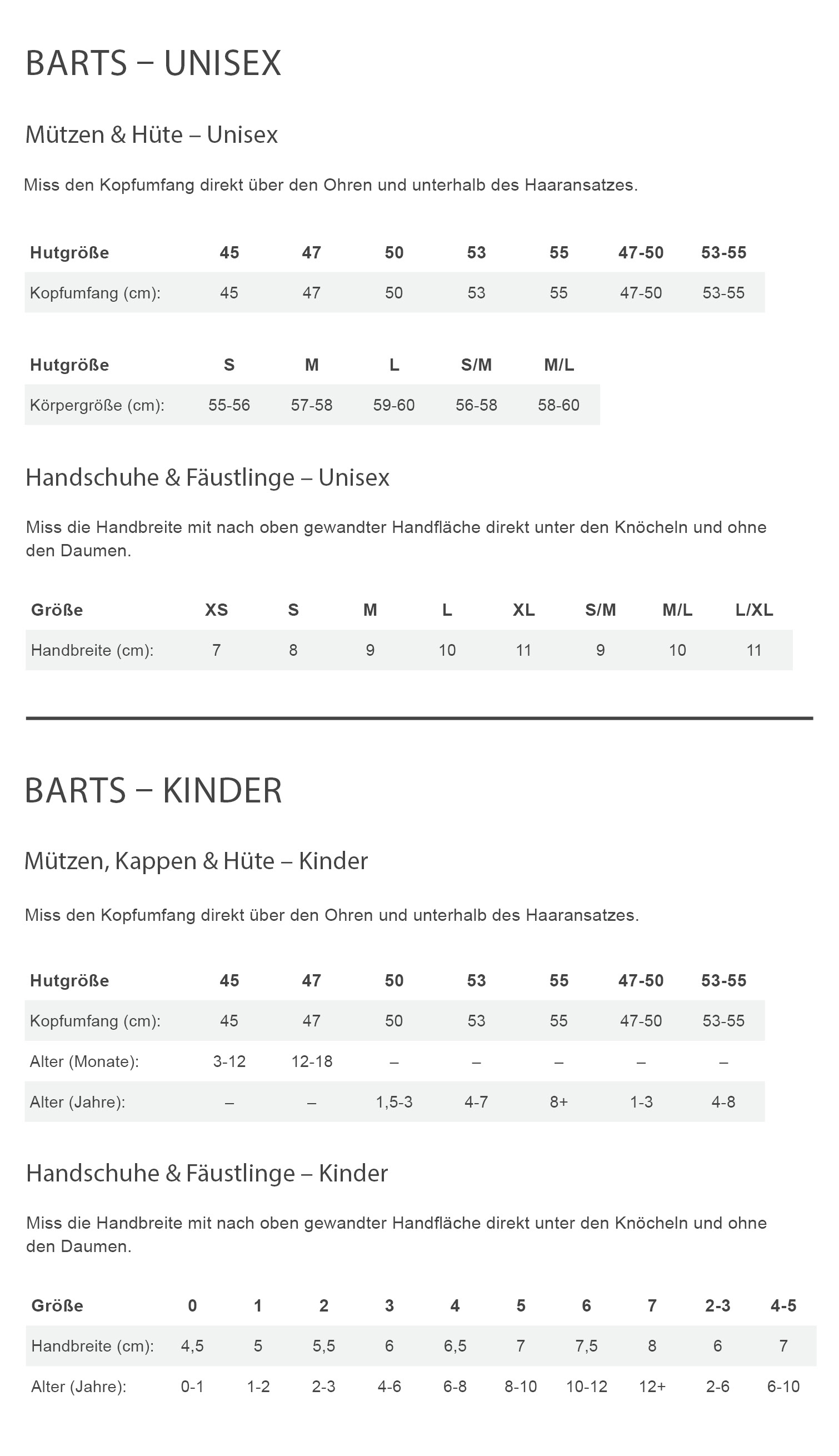 Barts DOUDLE CAP Kinder - Cap Größentabelle