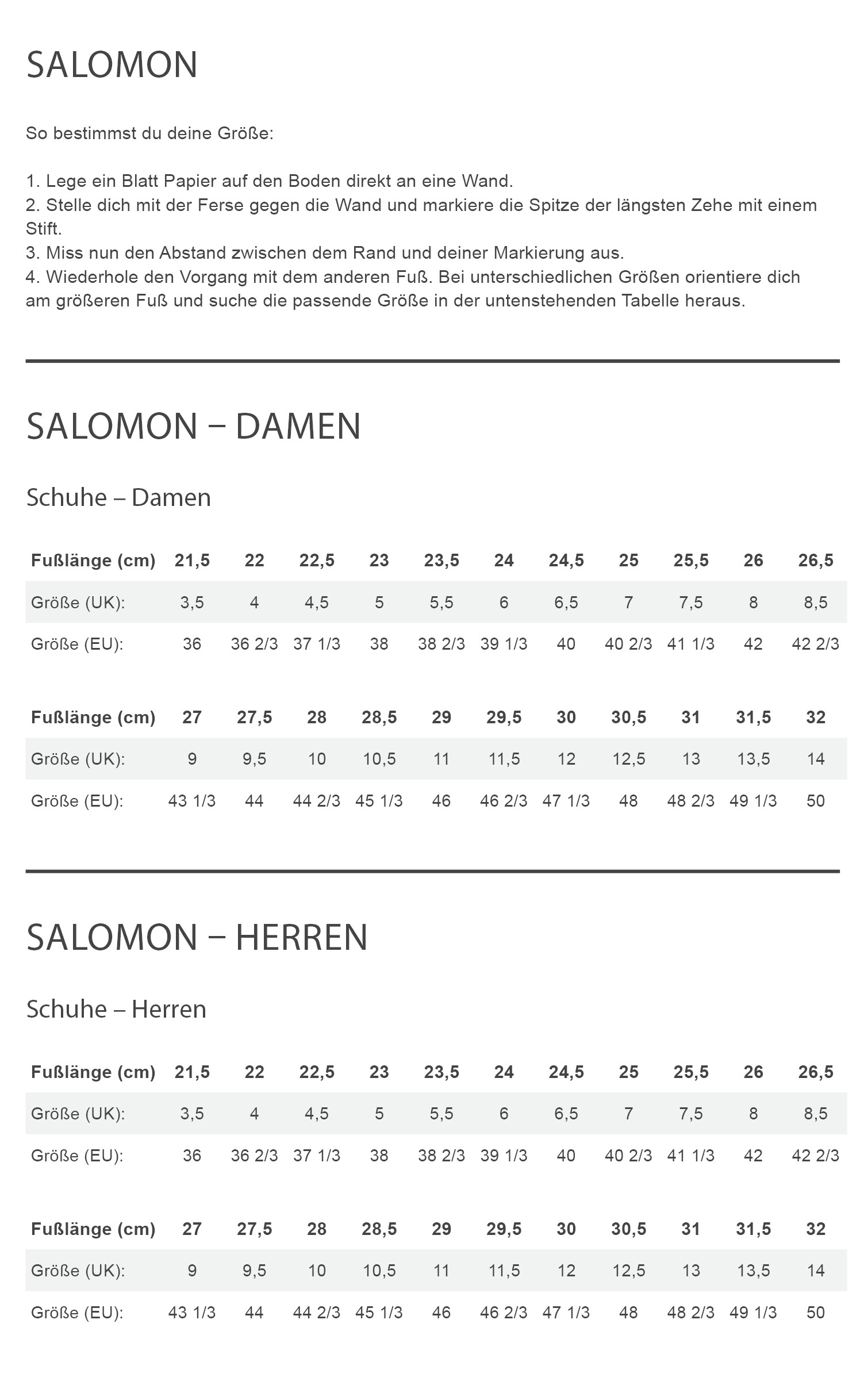 Salomon EVERYDAY CREW 3-PACK Unisex - Freizeitsocken Größentabelle