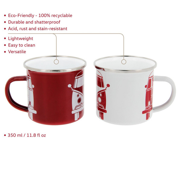 Brisa VW T1 BUS ENAMEL TASSE 2ER SET IN GESCHENKBOX - FRONT/WEISS - Becher Ansicht 3