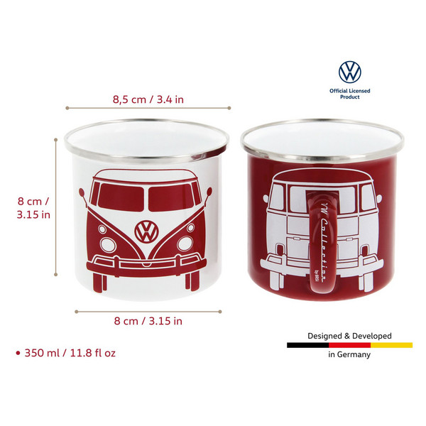 Brisa VW T1 BUS ENAMEL TASSE 2ER SET IN GESCHENKBOX - FRONT/WEISS - Becher Ansicht 2