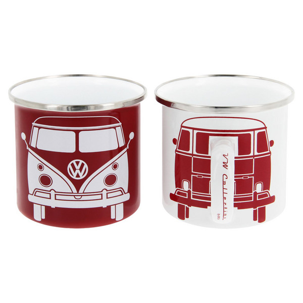 VW T1 BUS ENAMEL TASSE 2ER SET IN GESCHENKBOX - FRONT/WEISS - Becher