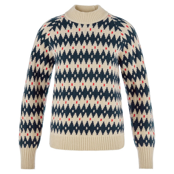 ÖVIK JACQUARD KNIT W Damen - Wollpullover-LIGHT BEIGE-DARK NAVY
