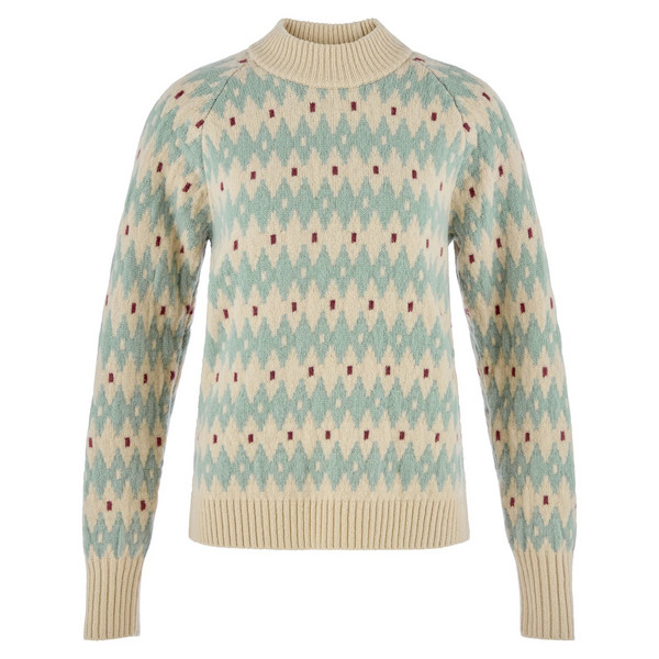 ÖVIK JACQUARD KNIT W Damen - Wollpullover-LIGHT BEIGE-MISTY GREEN