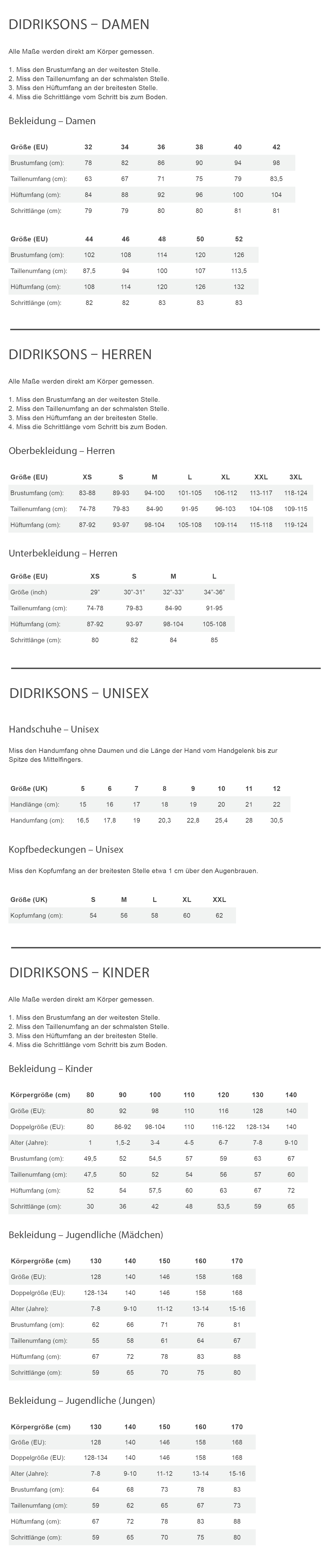 Didriksons RIME KIDS VEST Kinder - Weste Größentabelle