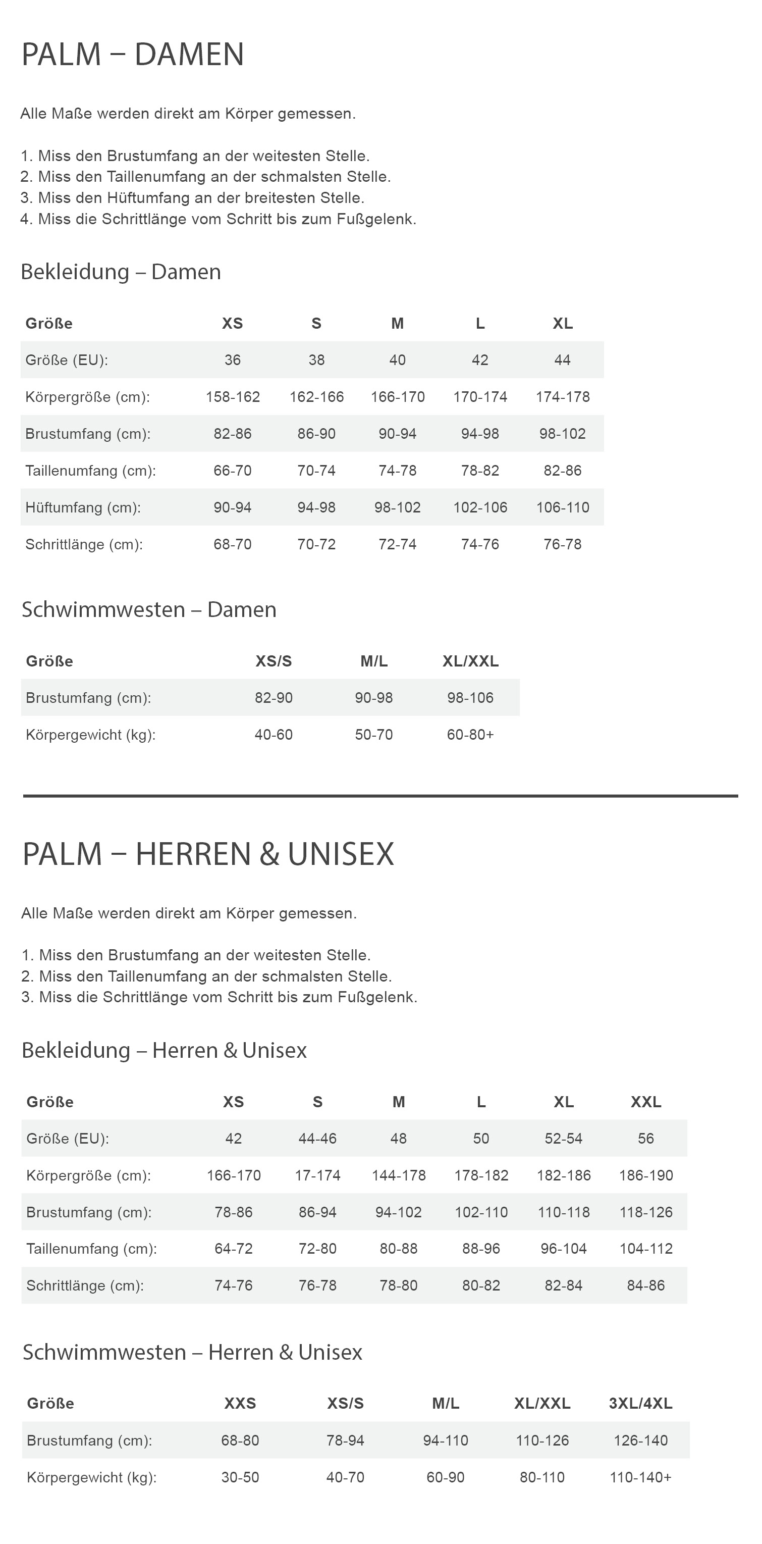Palm LIGHTNING THROWLINE Unisex - Bootszubehör Größentabelle