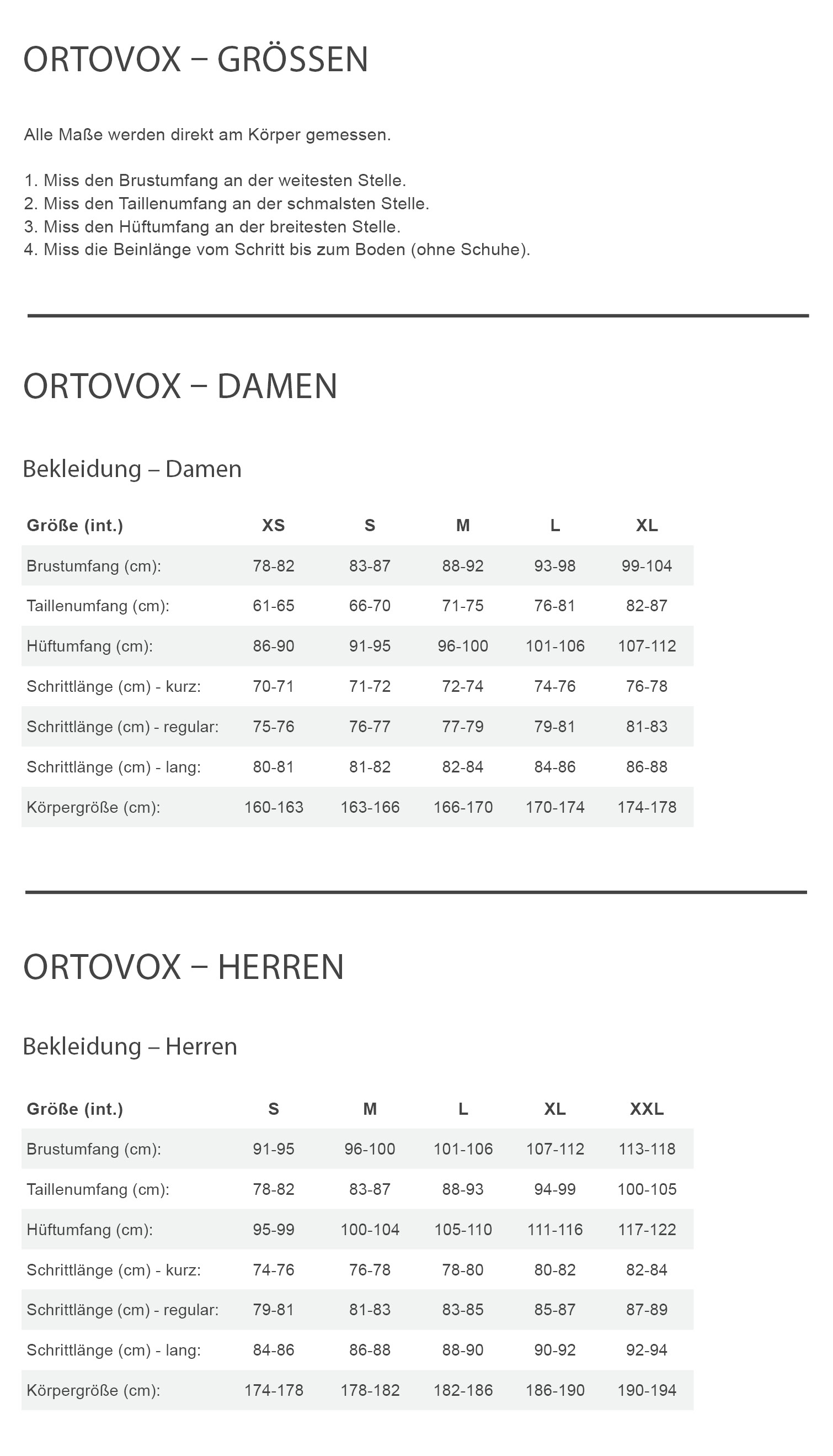Ortovox ORTLER SOFTSHELL PANTS M Herren - Skihose Größentabelle
