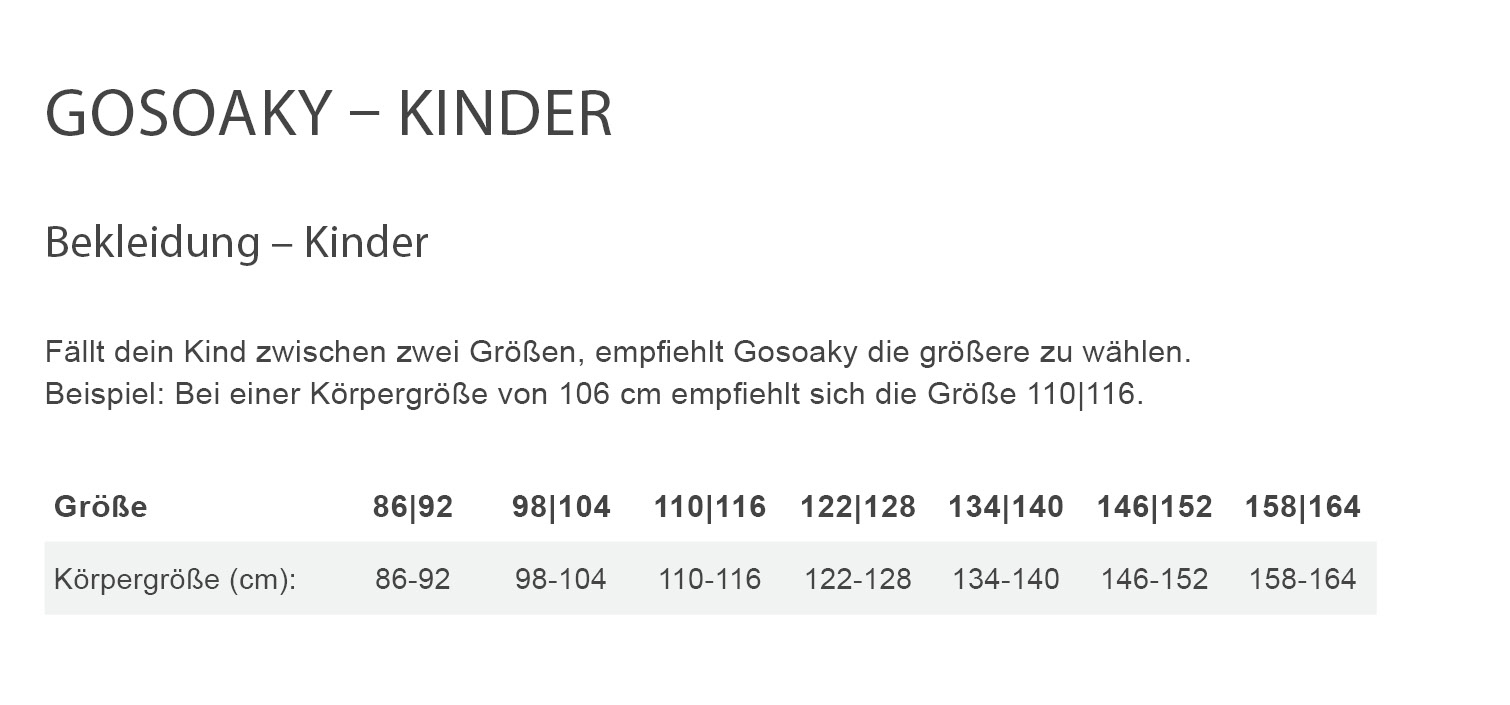 Gosoaky TURBO GOAT Kinder - Winterjacke Größentabelle